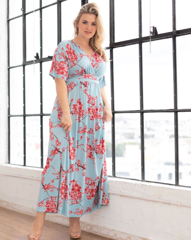 Kiyonna - Vienna Maxi Dress - Cherry Blossom Print - Plus Size