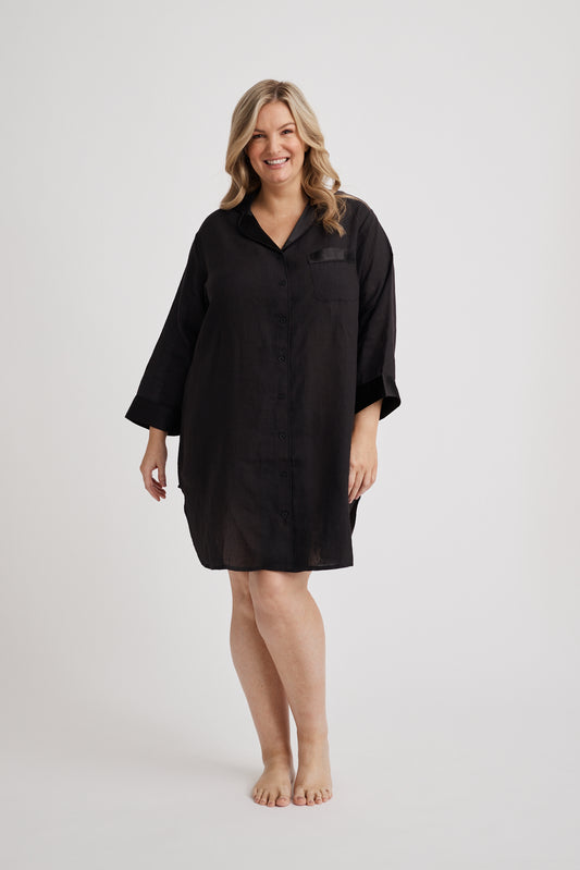 Hank & Hera - Melanie - Shirt Nightdress - Black
