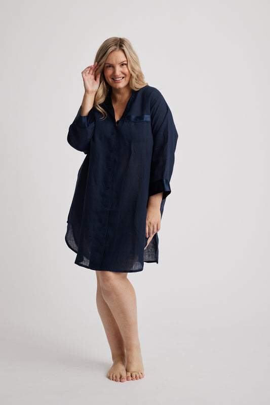Hank & Hera - Melanie - Shirt Nightdress - Navy