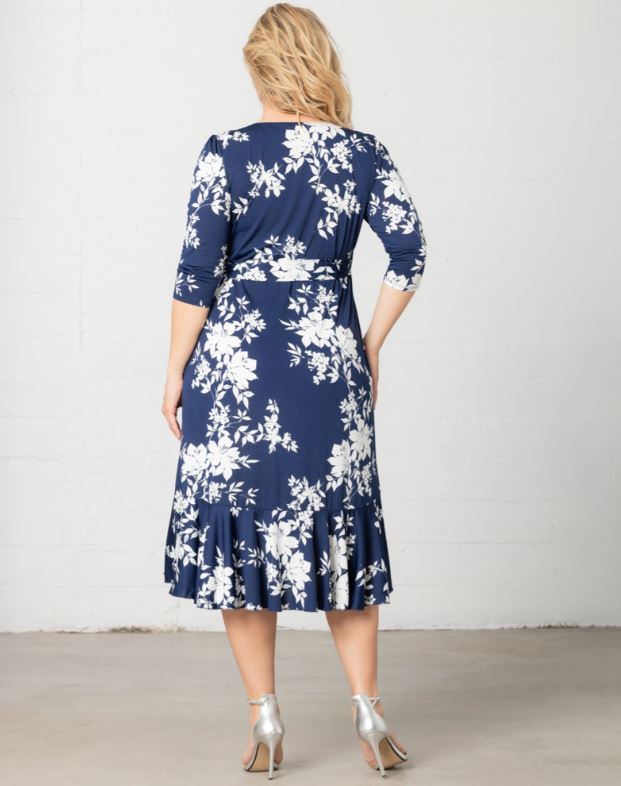 Kiyonna - Flirty Flounce Wrap Dress - Navy Floral Print - Plus Size
