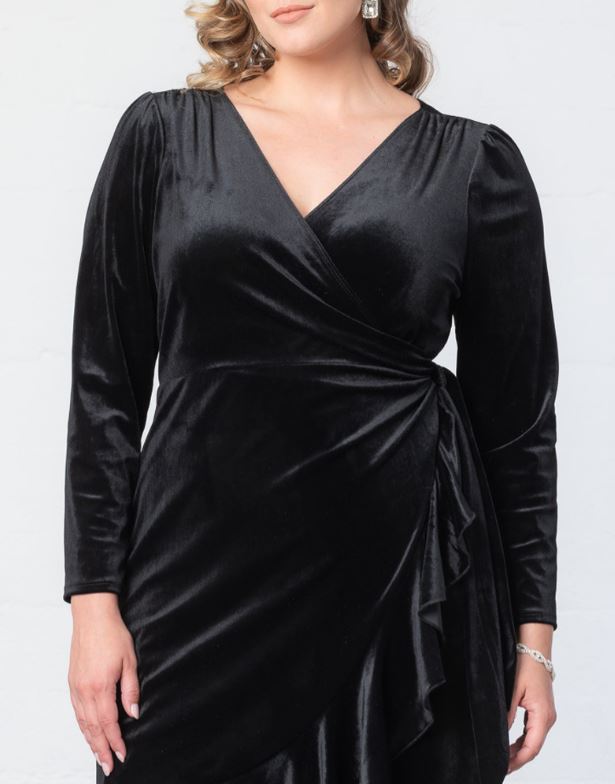Kiyonna - Viola Velvet Wrap Dress - Plus Size - Black