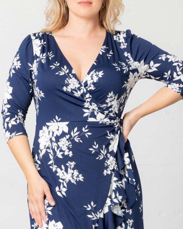 Kiyonna - Flirty Flounce Wrap Dress - Navy Floral Print - Plus Size