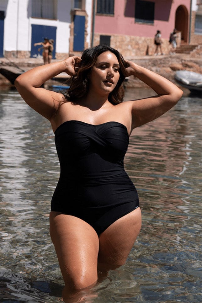Capriosca - Black Twist Font Bandeau One Piece Swimsuit - Plus Size