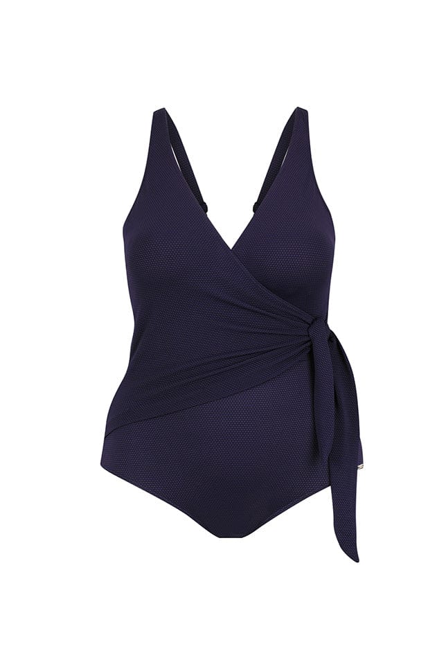 Capriosca - Navy Honey Comb Waist Tie One Piece - Plus Size