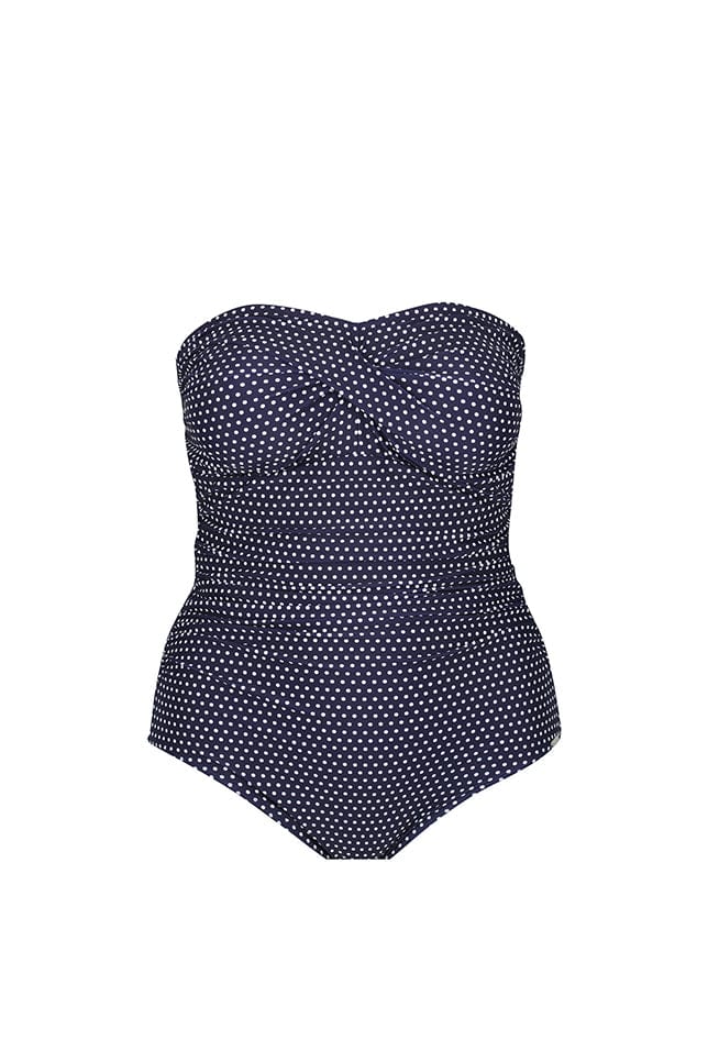 Capriosca - Navy & White Dots Twist Front Bandeau One Piece - Plus Size