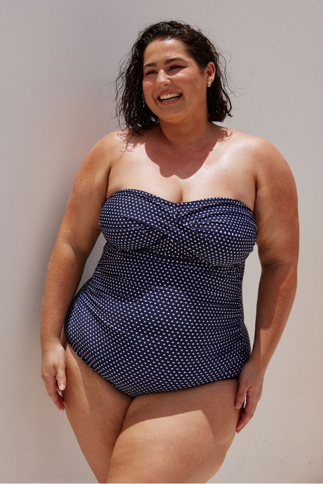Capriosca - Navy & White Dots Twist Front Bandeau One Piece - Plus Size