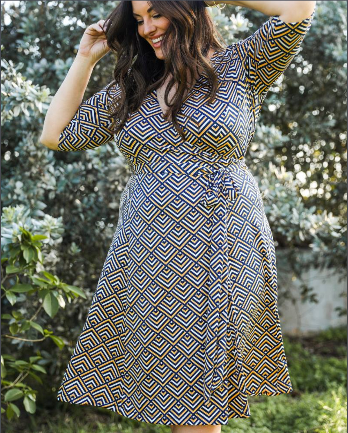 Kiyonna - Essential Wrap Dress - Gold Geo Print - Plus Size