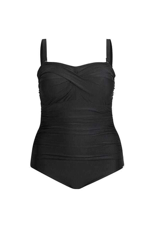 Capriosca - Black Twist Font Bandeau One Piece Swimsuit - Plus Size