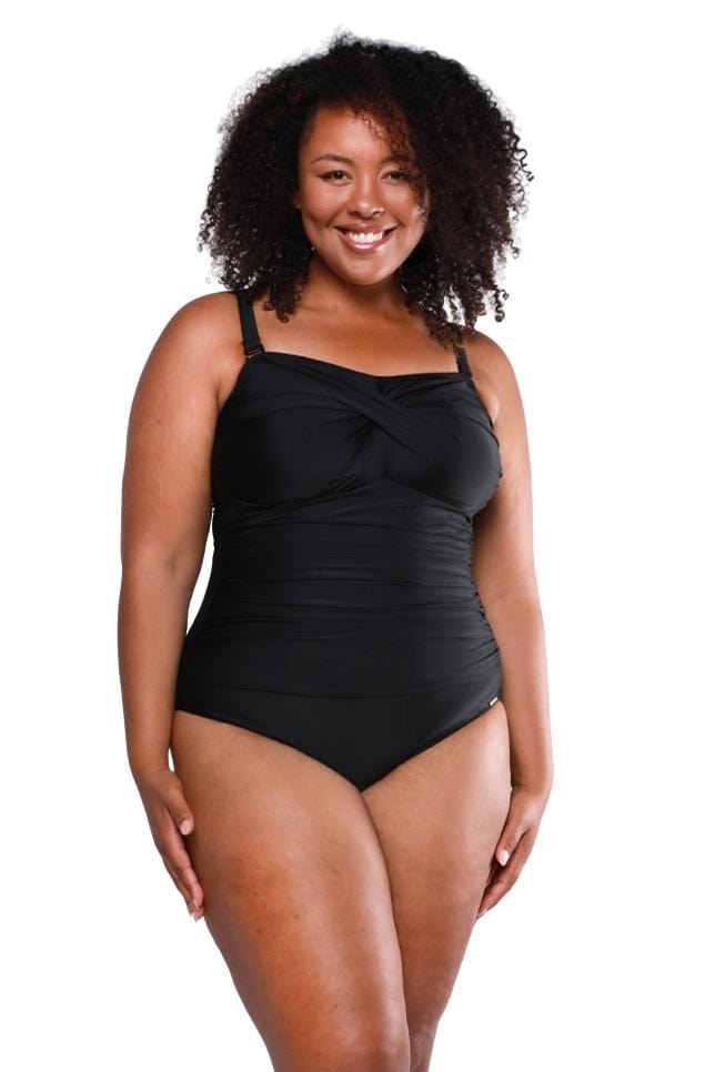 Capriosca - Black Twist Font Bandeau One Piece Swimsuit - Plus Size