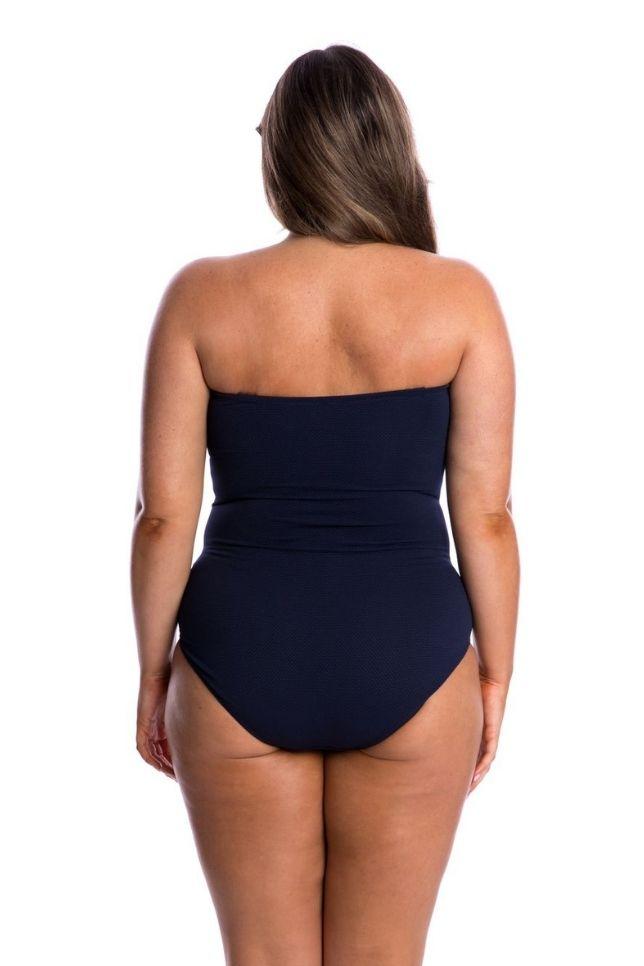 Capriosca - Honey Comb Twist Front Bandeau One Piece Swimwear Navy - Plus Size