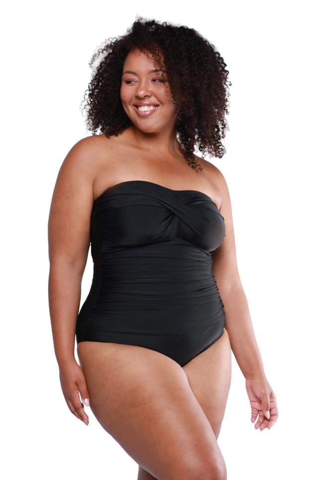 Capriosca - Black Twist Font Bandeau One Piece Swimsuit - Plus Size