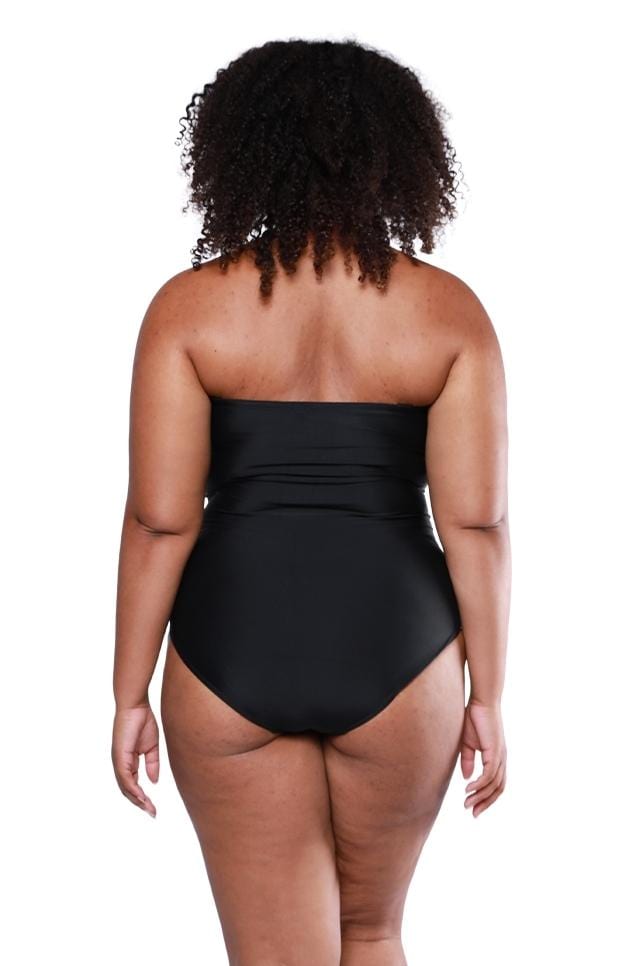Capriosca - Black Twist Font Bandeau One Piece Swimsuit - Plus Size