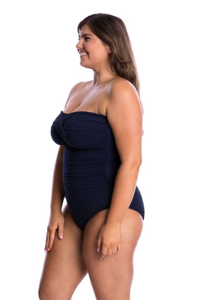 Capriosca - Honey Comb Twist Front Bandeau One Piece Swimwear Navy - Plus Size