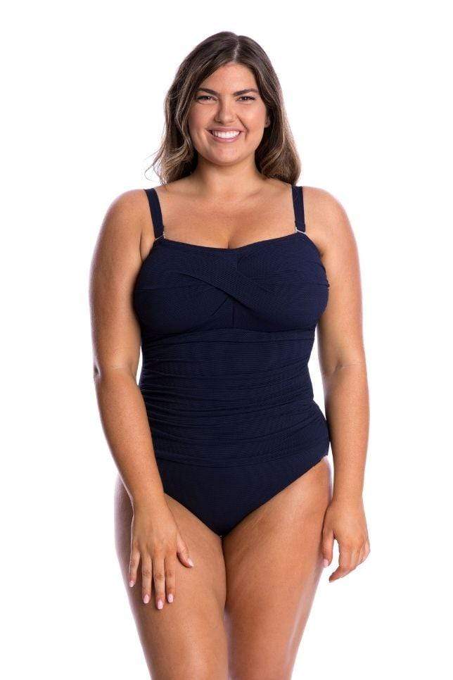 Capriosca - Honey Comb Twist Front Bandeau One Piece Swimwear Navy - Plus Size