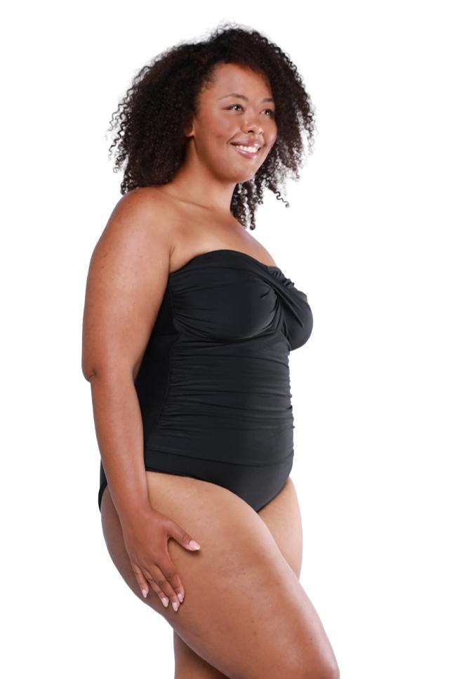 Capriosca - Black Twist Font Bandeau One Piece Swimsuit - Plus Size