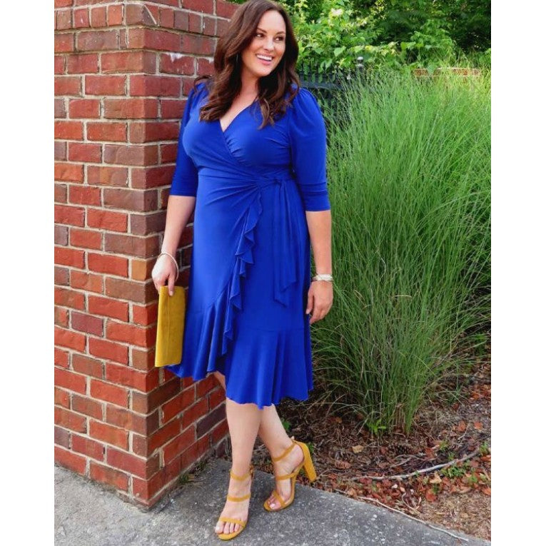 Kiyonna - Whimsy Wrap Dress - Cobalt Blue - Plus Size