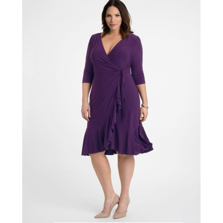 Kiyonna - Whimsy Wrap Dress - Plum Passion - Plus Size
