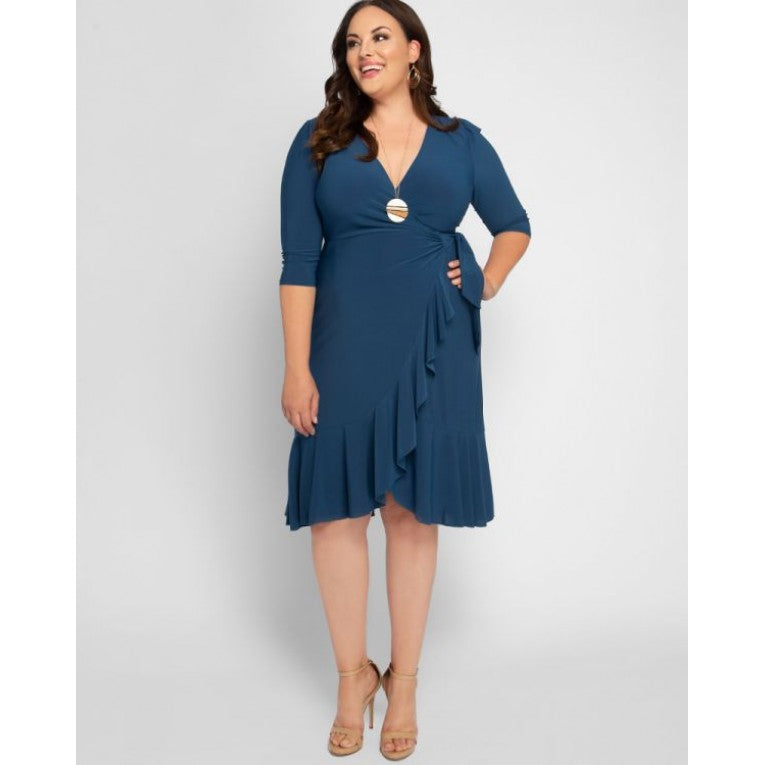Kiyonna - Whimsy Wrap Dress - Tempting Teal - Plus Size