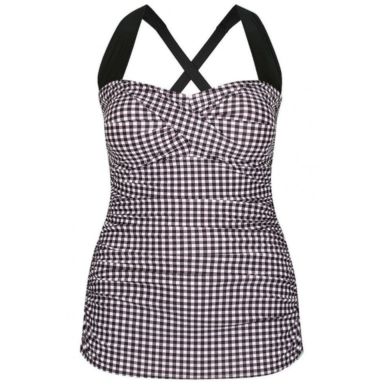 Capriosca Swimwear - Retro Check Skirted One Piece Swimwear - Plus Size