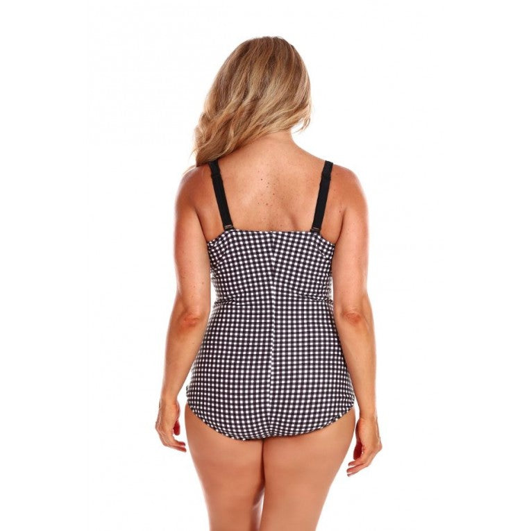 Capriosca Swimwear - Retro Check Skirted One Piece Swimwear - Plus Size