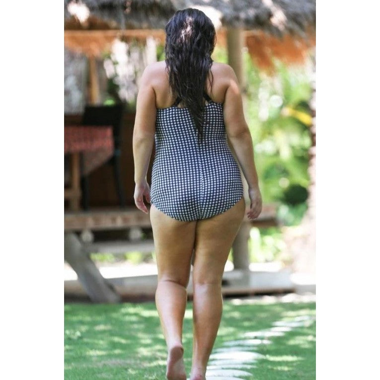 Capriosca Swimwear - Retro Check Skirted One Piece Swimwear - Plus Size