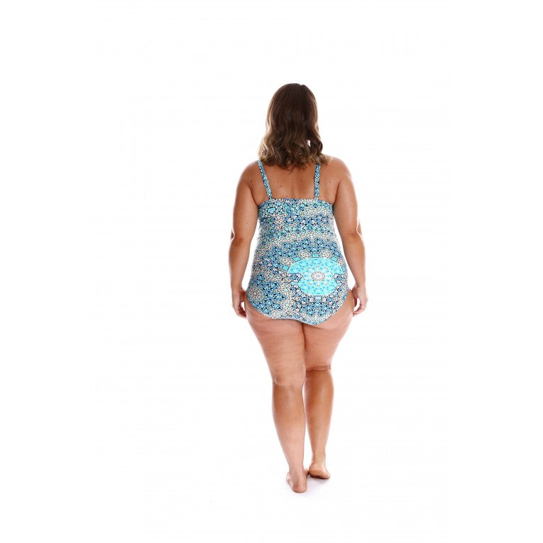 Capriosca - Mosaic Ruched One Piece - Aqua - Plus Size