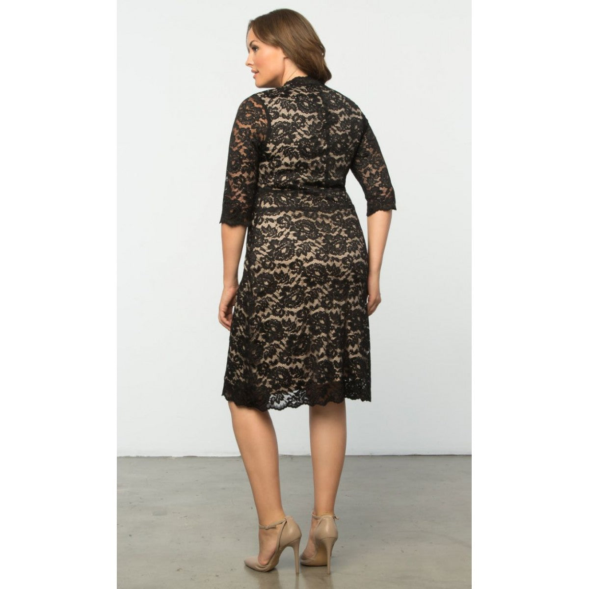 Kiyonna - Scalloped Boudoir Lace Dress -Black Lace/Nude Lining - Plus Size