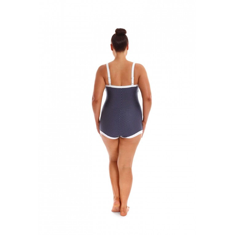 Capriosca Swimwear - Navy & White Dots Boyleg One Piece With Bow Swimwear - Plus Size