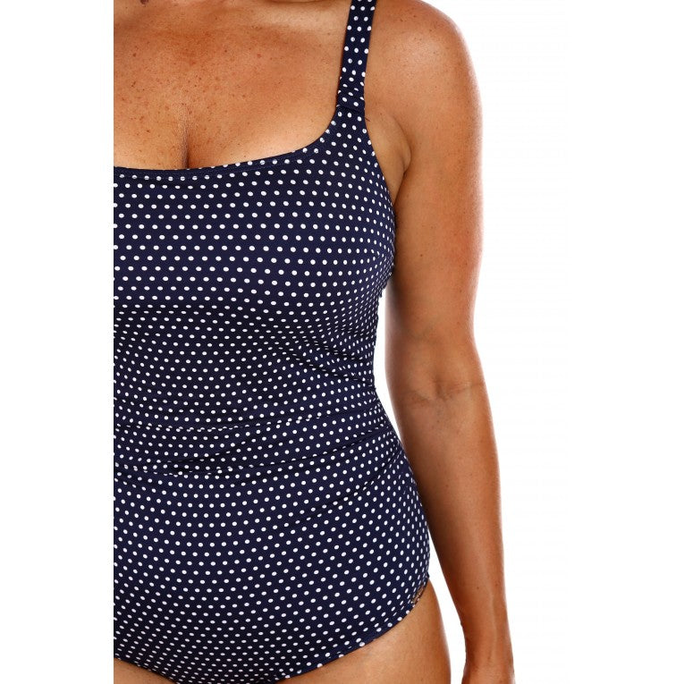 Capriosca Swimwear - Chlorine Resistant Navy & White Dots Tank One Piece - Plus Size