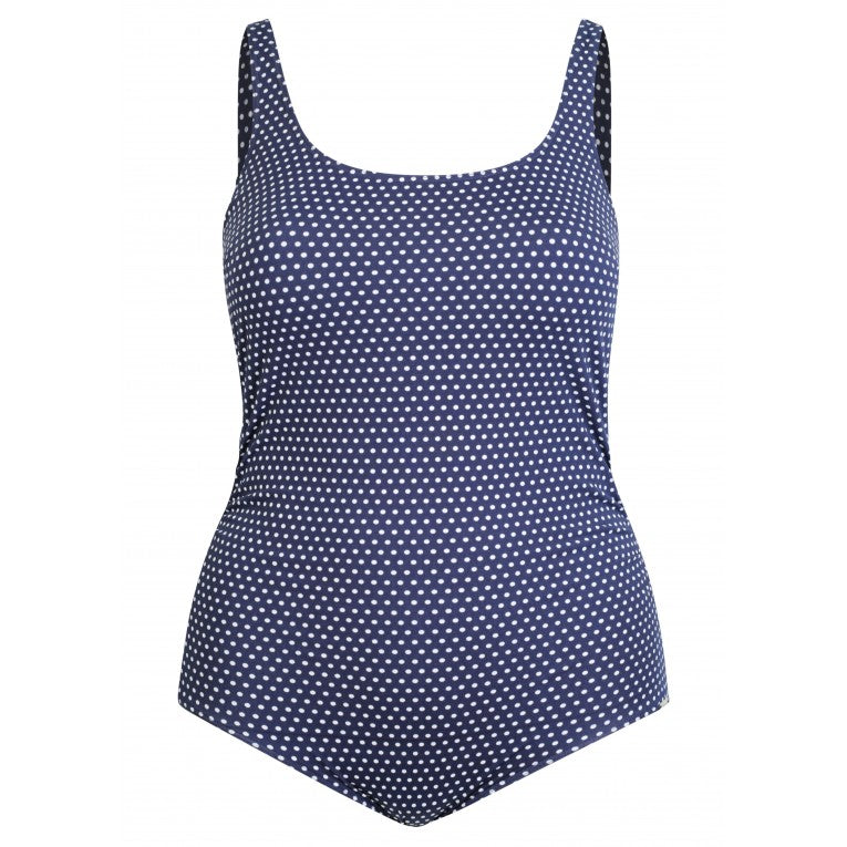 Capriosca Swimwear - Chlorine Resistant Navy & White Dots Tank One Piece - Plus Size