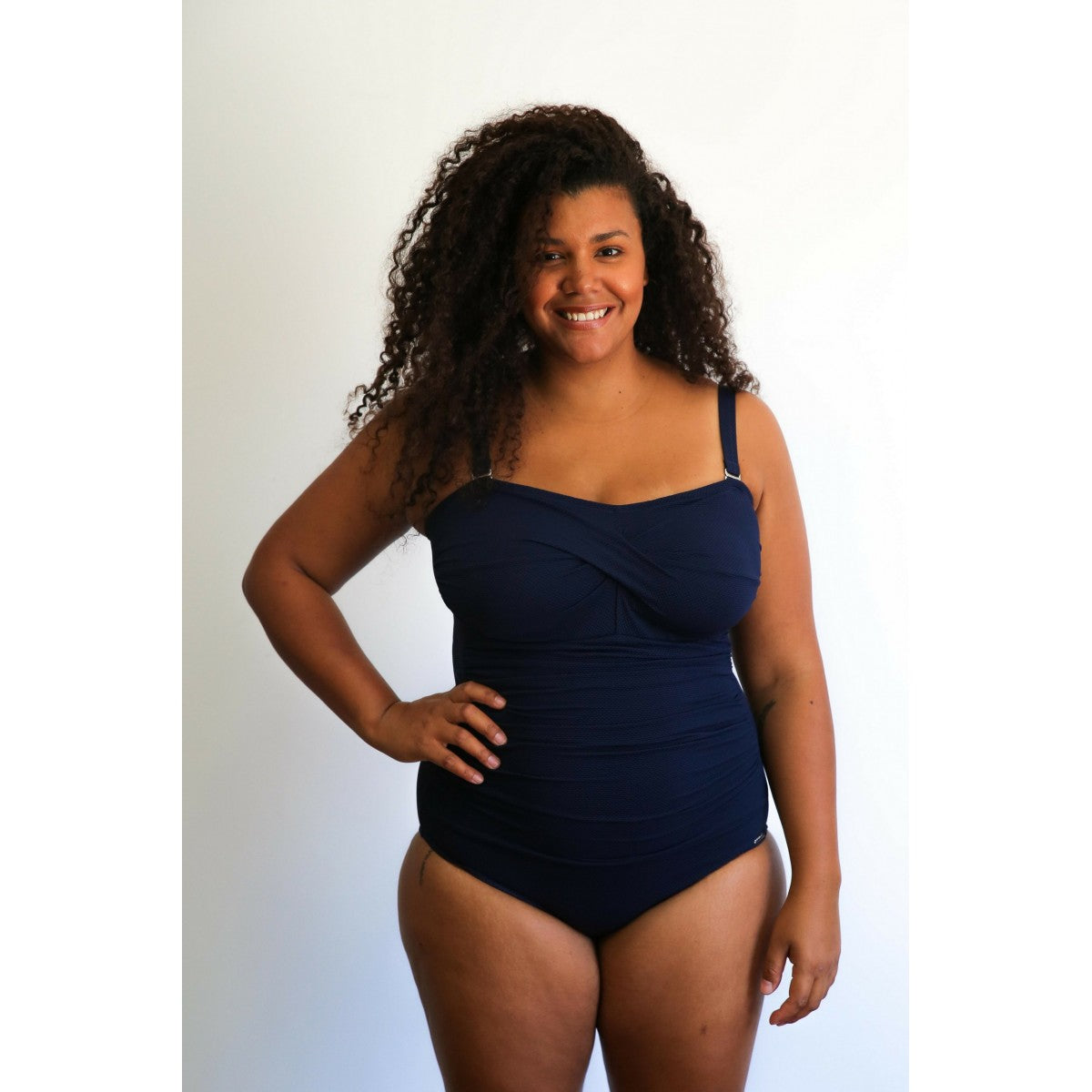 Capriosca Swimwear - Honey Comb Twist Front Bandeau Swimwear Navy - Plus Size