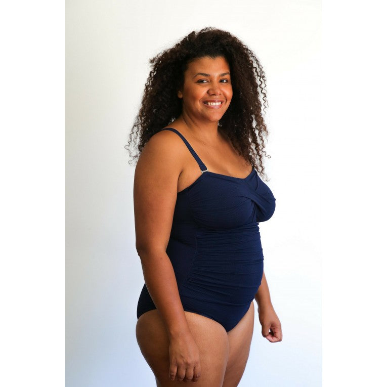 Capriosca Swimwear - Honey Comb Twist Front Bandeau Swimwear Navy - Plus Size