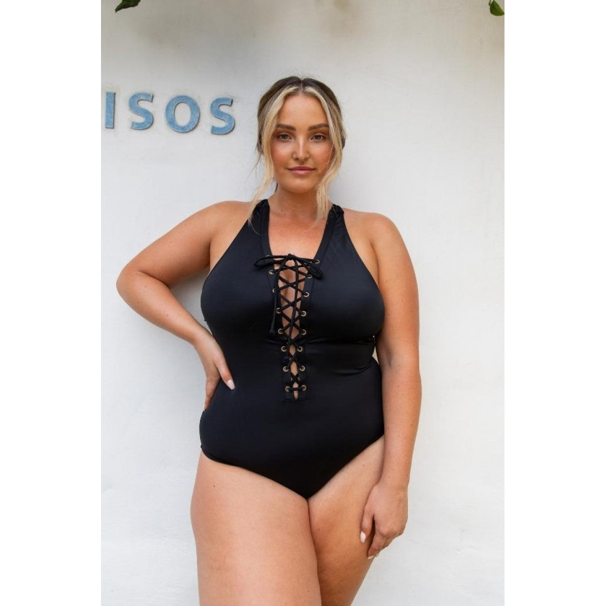 Capriosca Swimwear - Lace Up One Piece Black - Plus Size