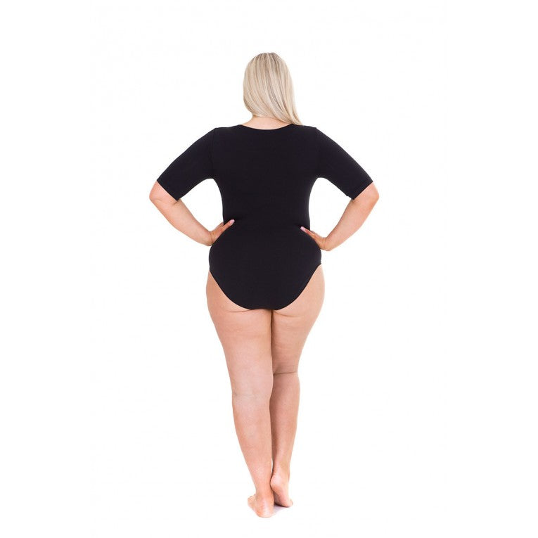 Sonsee - Elbow Sleeve Bodysuit (Black) - Plus Size