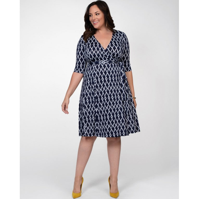 Kiyonna - Essential Wrap Dress - Navy Geo Print - Plus Size