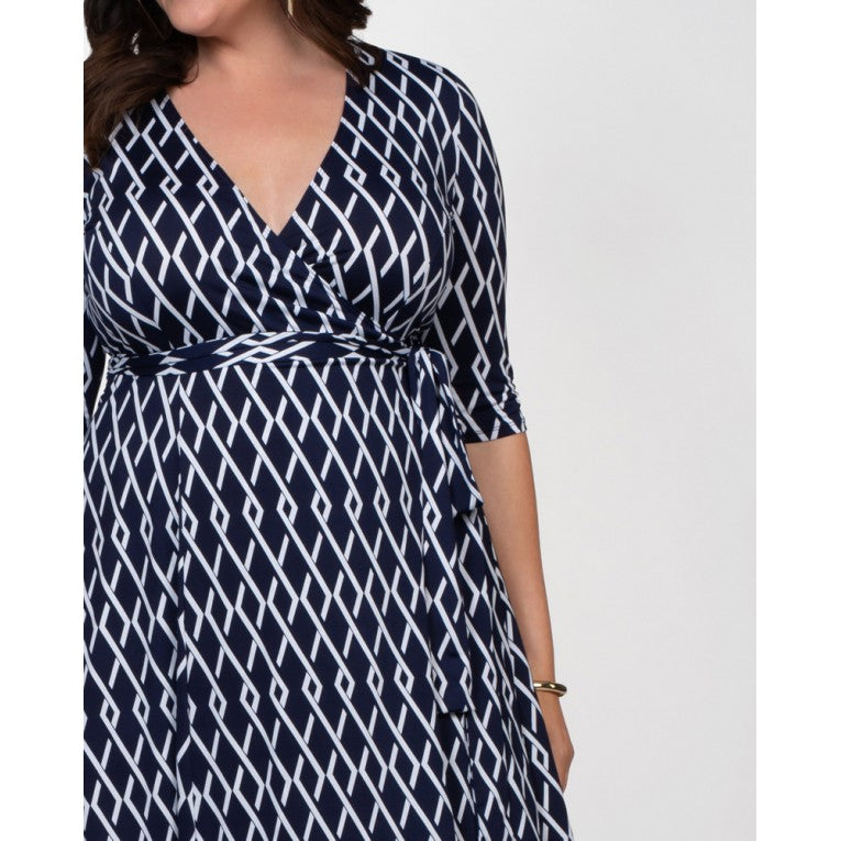 Kiyonna - Essential Wrap Dress - Navy Geo Print - Plus Size