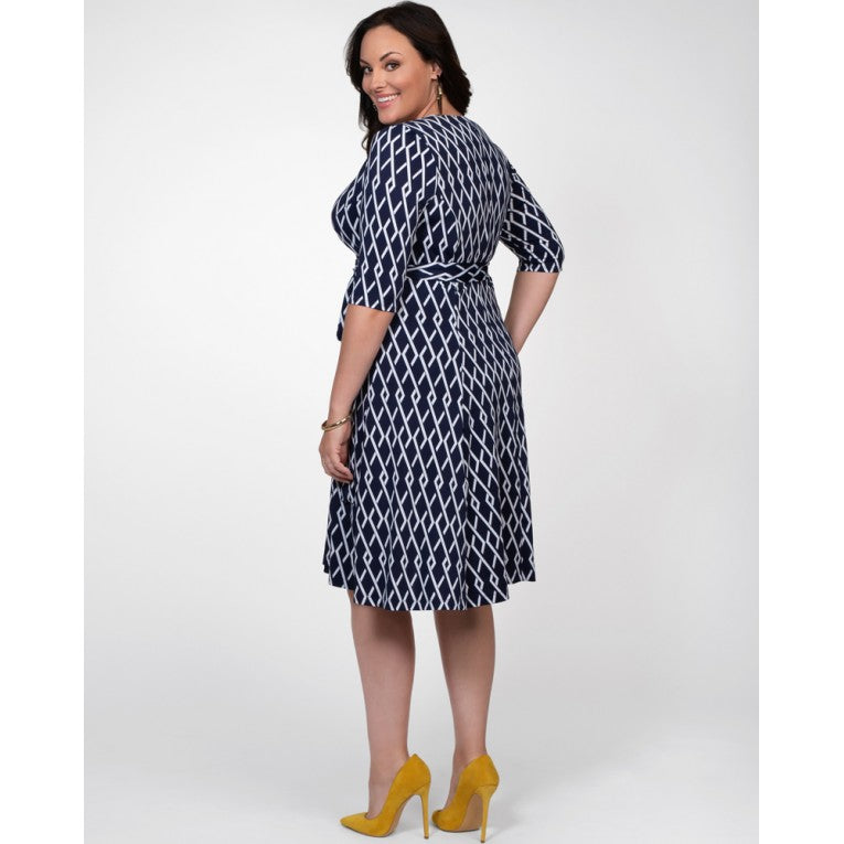 Kiyonna - Essential Wrap Dress - Navy Geo Print - Plus Size