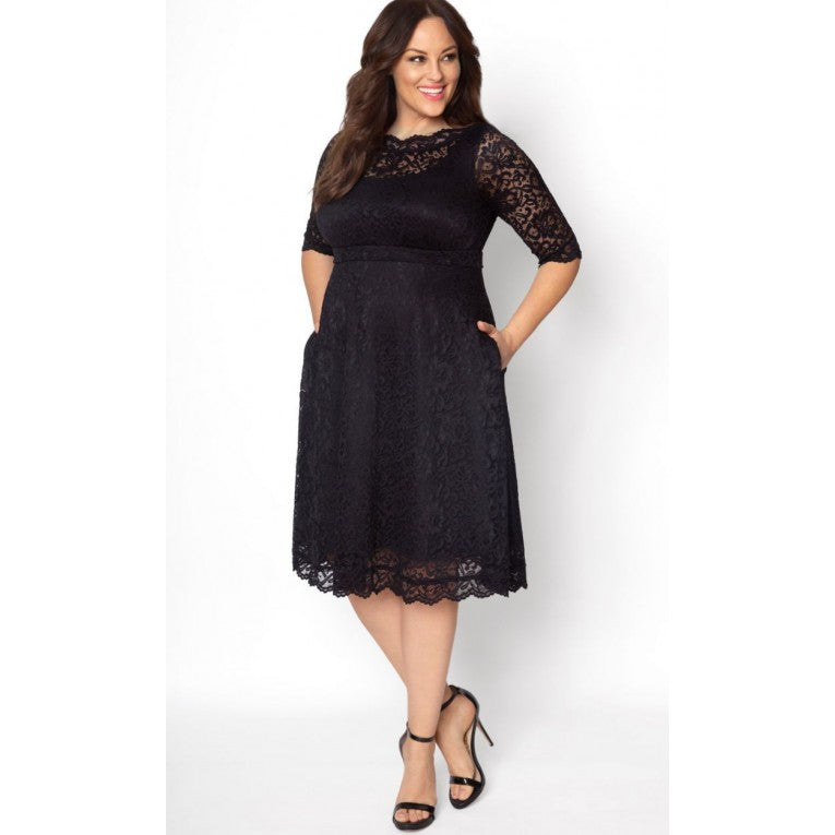 Kiyonna - Luna Lace Cocktail Dress - Onyx - Plus Size