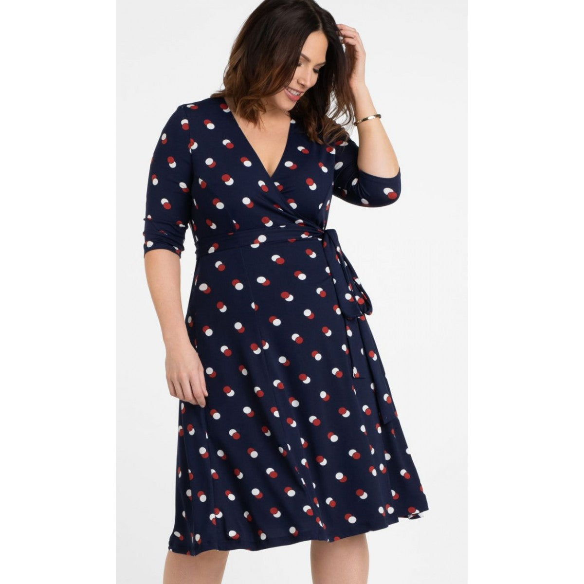 Kiyonna - Essential Wrap Dress - Navy Dot Duo - Plus Size