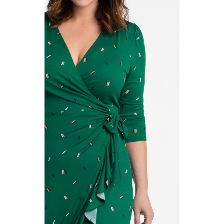 Kiyonna - Flirty Flounce Wrap Dress - Green Confetti - Plus Size