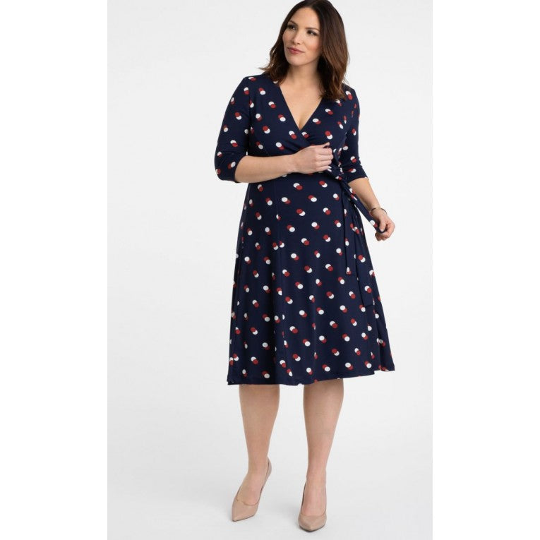 Kiyonna - Essential Wrap Dress - Navy Dot Duo - Plus Size