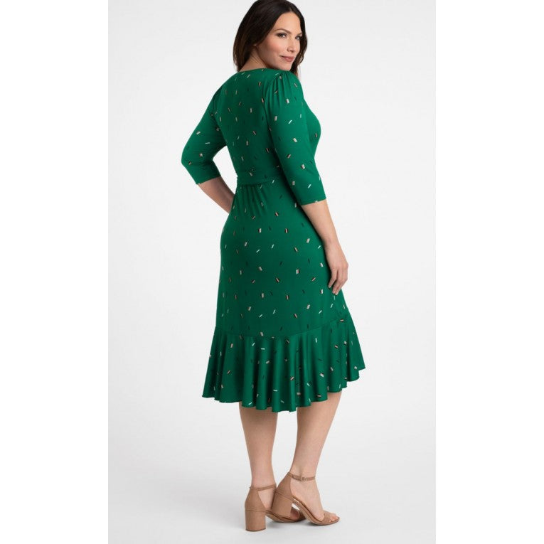 Kiyonna - Flirty Flounce Wrap Dress - Green Confetti - Plus Size