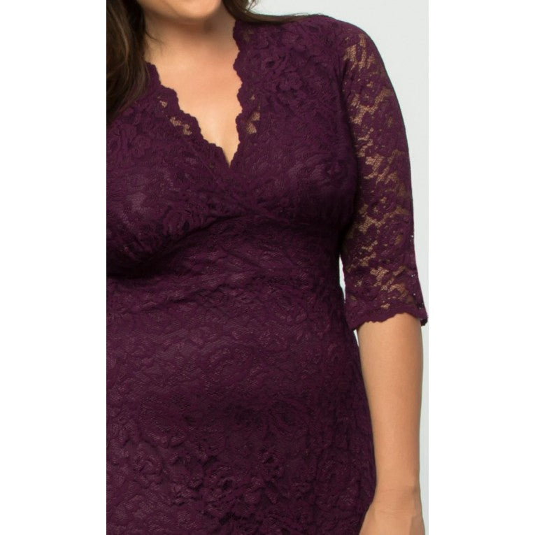 Kiyonna - Scalloped Boudoir Lace Dress - Plum Lace/Plum Lining - Plus Size