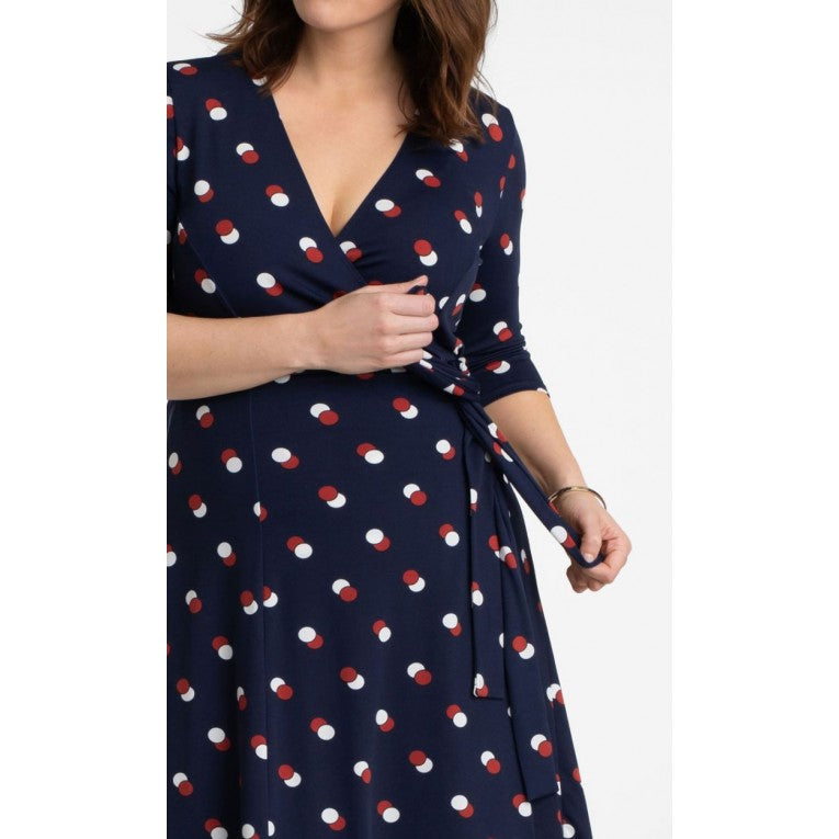Kiyonna - Essential Wrap Dress - Navy Dot Duo - Plus Size