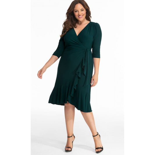 Kiyonna - Whimsy Wrap Dress - Hunter Green - Plus Size