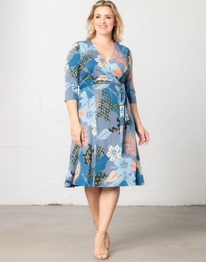 Kiyonna  - Essential Wrap Dress - Blue Botanicals - Plus Size