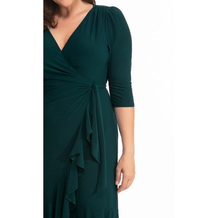 Kiyonna - Whimsy Wrap Dress - Hunter Green - Plus Size